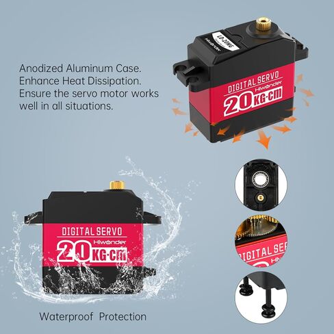 20KG RC Servo High Torque Servo Motors, Waterproof Full Metal Gear Steering Servo for 1/6 1/8 1/10 1/12 RC Car Robot DIY, Digital Servo with 25T Servo Horn, Control Angle 180° in Saudi Arabia