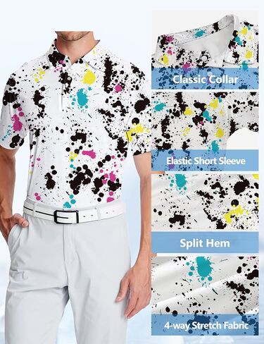 Golf Shirts for Men Printed Performance Moisture Wicking Short Sleeve Dry Fit Polo Shirts in Saudi Arabia