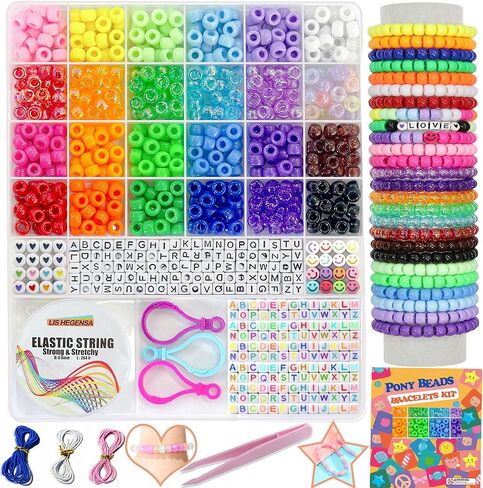 LIS HEGENSA Pony Beads Bulk,Kandi Beads for Necklace Jewelry Making Hair Braiding,Bracelets Making Kits,Hair Bead,Bracelet Beads,Plastic Beads for Crafts Braids Girls (96 Color,4500PCS) in Saudi Arabia