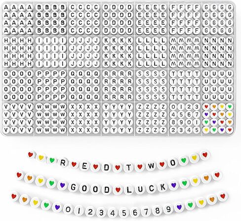 Redtwo 1600 PCS Letter Beads Kit ، 6 أنماط من حبات الأبجدية الملونة للسوار ، والخرز المبتسم حبات الوجه المبتسمة ولفافة من سلسلة مرنة لرواية الصداقة. in Kuwait