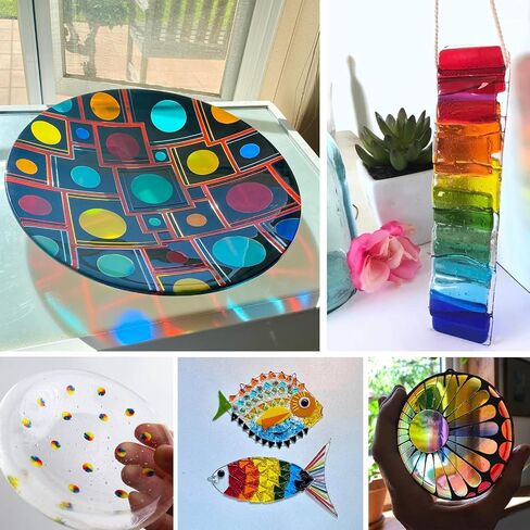 ILLUCKAI 12 Sheets Rainbow Transparent 96 COE Fusing Glass Sheets,4 x 6 inch Assorted Colors Fused Stained Glass Supplies in Saudi Arabia