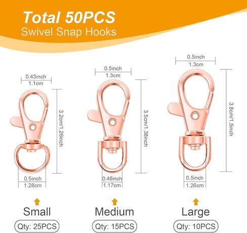 100PCS Swivel Snap Hooks with Key Rings, Premium Metal Swivel Lobster Claw Clasps Assorted Sizes (Large, Medium, Small) for Keychain Clip Lanyard, Jewelry Making, Crafts, Silver in Kuwait