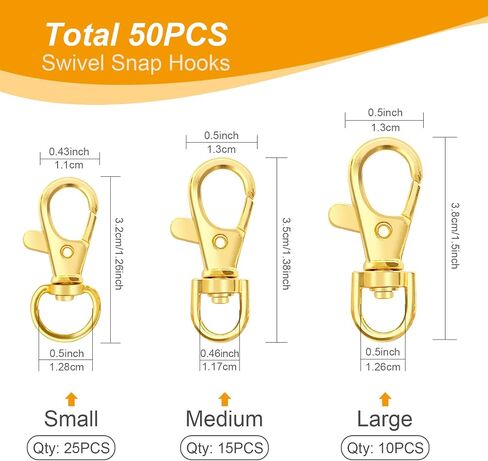 100PCS Swivel Snap Hooks with Key Rings, Premium Metal Swivel Lobster Claw Clasps Assorted Sizes (Large, Medium, Small) for Keychain Clip Lanyard, Jewelry Making, Crafts, Silver in Kuwait