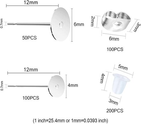 450PCS Earring Posts Stainless Steel Flat Pad,Hypoallergenic Stud Earrings with Butterfly and Rubber Bullet Earring Backs for Jewelry DIY Making Findings (Silver) (Silver) in Kuwait