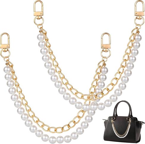 HINZIC 2Pcs Pearl Purse Chain Extender 10inch Black Gold Handbag Straps Cute Flower Metal Shoulder Crossbody Bags Short Handle Replacement Charms Accessories for Women in Saudi Arabia