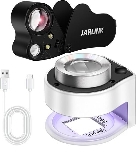 Jarlink 2 Pack 30x 60x Jewelers Loupe ، مكبّر للمجوهرات القابلة للطي مع ضوء LED مشرق ، مكبّر Loupe قابل لإعادة الشحن مع 3 ضوء LED و 3 أشعة فوق البنفسجية للأحجار الكريمة ، المجوهرات ، العملات المعدنية ، الطوابع (أسود) in Kuwait