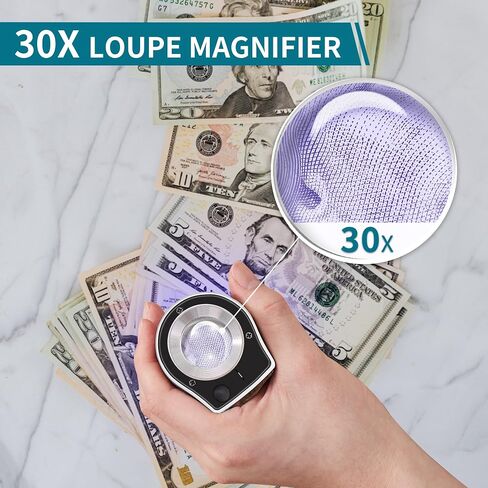 Jarlink 2 Pack 30x 60x Jewelers Loupe ، مكبّر للمجوهرات القابلة للطي مع ضوء LED مشرق ، مكبّر Loupe قابل لإعادة الشحن مع 3 ضوء LED و 3 أشعة فوق البنفسجية للأحجار الكريمة ، المجوهرات ، العملات المعدنية ، الطوابع (أسود) in Kuwait