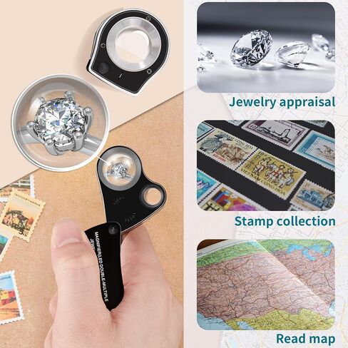 Jarlink 2 Pack 30x 60x Jewelers Loupe ، مكبّر للمجوهرات القابلة للطي مع ضوء LED مشرق ، مكبّر Loupe قابل لإعادة الشحن مع 3 ضوء LED و 3 أشعة فوق البنفسجية للأحجار الكريمة ، المجوهرات ، العملات المعدنية ، الطوابع (أسود) in Kuwait