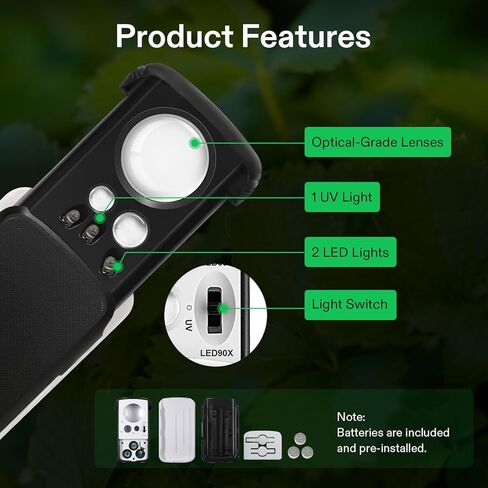 VIVOSUN Slide-Out Jewelry Loupe Magnifier 30X 60X 90X LED Lighted Eye Loupe with UV Light for Jewelry, Diamonds, Gems, Coins, Stamps, Rocks, Black in Kuwait