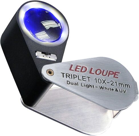Gain Express Jewelers Loupe Magnifier, Jewelry Loop Magnifier with Light, Hastings Triplet Loupe 10X for Coin, Gem, Stamp, Diamond etc (White LED & UV Light) in Saudi Arabia