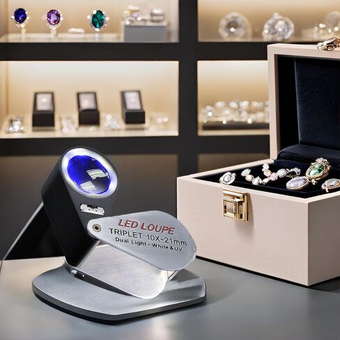 Gain Express Jewelers Loupe Magnifier, Jewelry Loop Magnifier with Light, Hastings Triplet Loupe 10X for Coin, Gem, Stamp, Diamond etc (White LED & UV Light) in Saudi Arabia