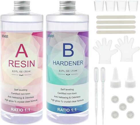 Epoxy Resin, Demorex Resin Kit Crystal Clear-Not Yellowing and No Bubble Self Leveling Easy Mix 1:1 Casting & Coating for DIY Jewelry Making, Art Crafts, Wood & Resin Molds (17oz) in Saudi Arabia