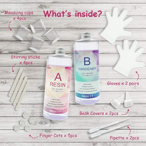 Epoxy Resin, Demorex Resin Kit Crystal Clear-Not Yellowing and No Bubble Self Leveling Easy Mix 1:1 Casting & Coating for DIY Jewelry Making, Art Crafts, Wood & Resin Molds (17oz) in Saudi Arabia
