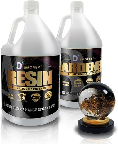 Epoxy Resin, Demorex Resin Kit Crystal Clear-Not Yellowing and No Bubble Self Leveling Easy Mix 1:1 Casting & Coating for DIY Jewelry Making, Art Crafts, Wood & Resin Molds (17oz) in Saudi Arabia