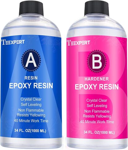 Teexpert Epoxy Resin Crystal Clear: 34oz Epoxy Resin kit 3X Yellowing Resistant Fast Curing for Casting Coating Art DIY Craft Jewelry Wood Table - 2 Part(17oz Resin and 17oz Hardener) in Saudi Arabia