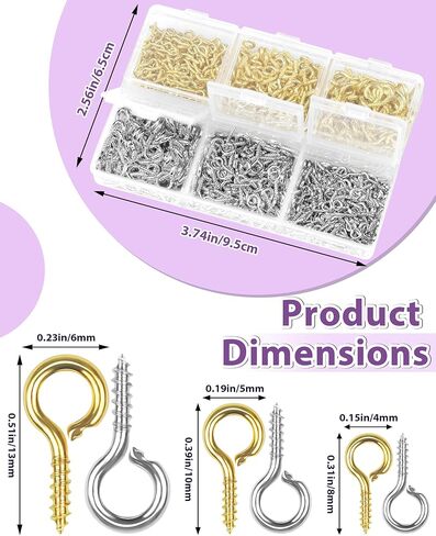 320pcs FIVEIZERO Stainless Steel Small Screw Eye Pins for Jewelry Making & DIY Crafts, Mini Eyelet Screws for Art Projects & Bead Charms, Tiny Eye Hooks & Screw Eyes for Crafts (Silver,3 Sizes) in Kuwait