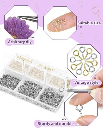 320pcs FIVEIZERO Stainless Steel Small Screw Eye Pins for Jewelry Making & DIY Crafts, Mini Eyelet Screws for Art Projects & Bead Charms, Tiny Eye Hooks & Screw Eyes for Crafts (Silver,3 Sizes) in Kuwait