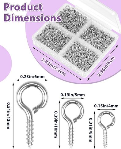 320pcs Fiveizero الفولاذ المقاوم للصدأ دبابيس العين الصغيرة لصنع المجوهرات و DIY الحرف ، ومسامير العيينة الصغيرة للمشاريع الفنية وسحر حبة ، وسنانير العين الصغيرة وعيون المسمار للحرف (الفضة ، 3 أحجام) in Kuwait
