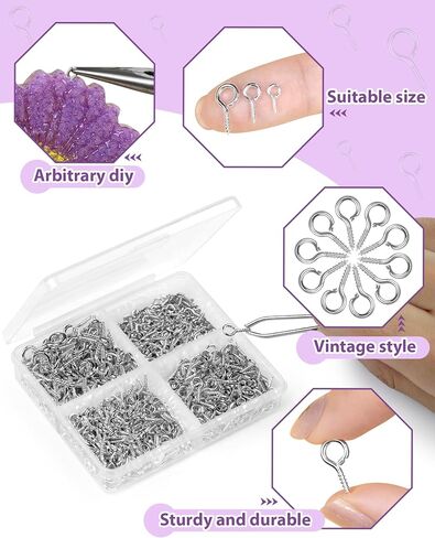 320pcs Fiveizero الفولاذ المقاوم للصدأ دبابيس العين الصغيرة لصنع المجوهرات و DIY الحرف ، ومسامير العيينة الصغيرة للمشاريع الفنية وسحر حبة ، وسنانير العين الصغيرة وعيون المسمار للحرف (الفضة ، 3 أحجام) in Kuwait
