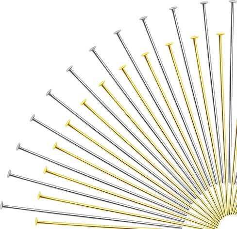 TOAOB 200pcs Head Pins 2 Inch Gold Silver 22 Gauge Brass Wire Flat Head Pins Jewelry Findings for DIY Crafts Necklaces Bracelets Earrings Making in Saudi Arabia