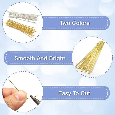 TOAOB 200pcs Head Pins 2 Inch Gold Silver 22 Gauge Brass Wire Flat Head Pins Jewelry Findings for DIY Crafts Necklaces Bracelets Earrings Making in Saudi Arabia