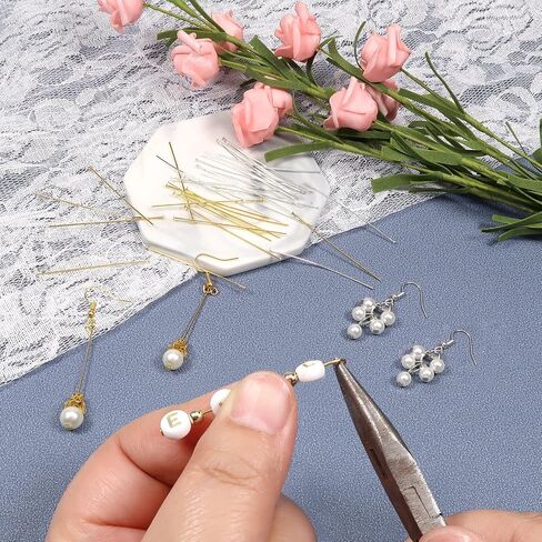 TOAOB 200pcs Head Pins 2 Inch Gold Silver 22 Gauge Brass Wire Flat Head Pins Jewelry Findings for DIY Crafts Necklaces Bracelets Earrings Making in Saudi Arabia