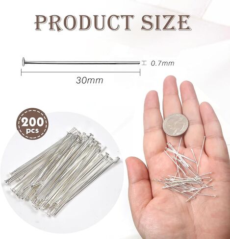 TOAOB 200pcs Head Pins 2 Inch Silver 22 Gauge Brass Wire Flat Head Pins Jewelry Findings for DIY Crafts Necklaces Bracelets Earrings Making in Saudi Arabia