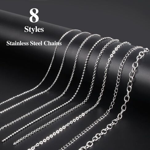 Ecoofor Necklace Chains for Jewelry Making, 62.3 Feet 8 Rolls 304 Stainless Steel Jewelry Chains for DIY Necklace Bracelet Jewelry Making with Stainless Steel Jump Rings/Lobster Clasps/Connectors in Kuwait