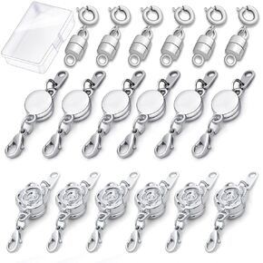 18 Pcs 3 Styles Magnetic Necklace Clasps and Closures, Rose Round Cylindrical Jewelry Magnetic Clasp Connector Locking Magnetic Clasp Bracelet Extender for Jewelry Making (Gold, Silver)