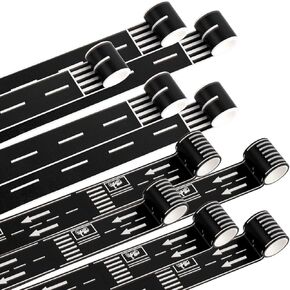 10 Rolls 16.4 Feet Road Tape Black Road Tapes for Kids Toy Car Track Racing Party Decoration (Style Set 3)