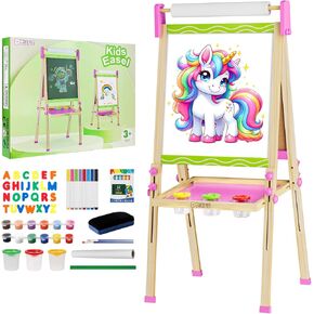 Easel for Kids,Toddler Art Easels for Painting, Stand Kids Easel White Board Dry Erase,Height Adjustable Double-Sided Magnetic Whiteboard and Chalk Board with Paper Roll Art Supplies for Ages 2-4,5-7