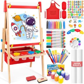 Art Easel for Kids Easel for Toddlers, Adjustable Wooden Kids Drawing Easel with Magnetic Whiteboard & Chalkboard, Kids Dry Erase Board, Easel for Kids Ages 3 4-8 9-12,Green w/Tray