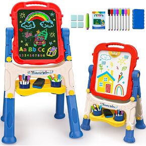 Kids Easel for Toddlers Age 2-4 Art Magnetic White Board & Chalkboard Double Side Adjustable Stand Drawing Writing Learning Educational Toy for 2 3 4 Year Boys Girl Birthday Gifts