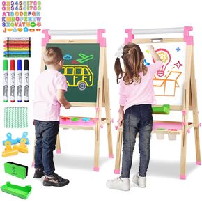 JOYOOSS Easel for Kids Art Easel Kids Easels for Toddlers,Wooden Kid Easel with Paper Roll - Adjustable Magnetic Double Sided, Toddler Art Easel for Toddlers 2-4 Years and Art Easel for Kids Ages 4-8