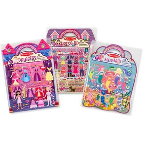 Melissa & Doug Puffy Sticker Activity Books Set: Dress-Up, Princess, Mermaid - 208 Reusable Stickers - FSC Certified