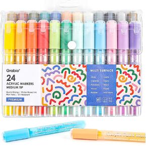 Grabie 72 Colors Paint Markers, Dual-Color Acrylic Pens with 36 Brush Tips, Double Tipped for Rocks & Art Supplies