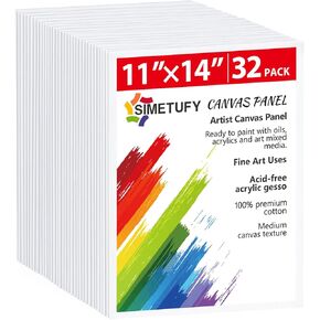Simetufy 32 Pack 11 x 14 Inch Canvas Boards for Painting Pre-Primed White Blank Paint Canvas for Acrylic, Oil Paint, 100% Cotton, Acid Free