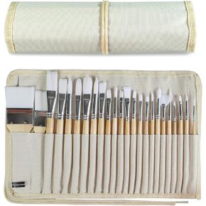 Paint Brushes Set of 24 Pieces Wooden Handles Brushes with Canvas Brush Case, Professional for Oil, Acrylic and Watercolor Painting