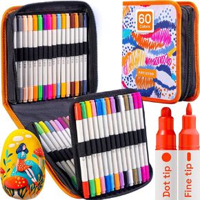 ARTISTRO 24 Dual Tip Acrylic Paint Markers, Acrylic Paint Pens, Fabric Markers for Textile, Rock, Glass, Wood, Paper, Ceramic, Canvas DIY Art Supplies Kit for Kids and Adults (Dual Tip Dot + Fine, 24)