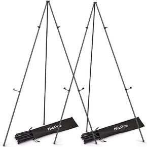 Nicpro Folding Easels for Display, 3 Pack 63 Inch Metal Floor Easel Stand Tripod Black Portable for Artist Poster Wedding with Carry Bag