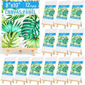 Canvas Boards with Easel for Painting 6 Pack 8 x 10 Inch Painting Canvas Panels with Pine Easels, Blank Canvas Beginner Kit for Acrylic Oil Watercolor Crafts Sip and Paint Art Party