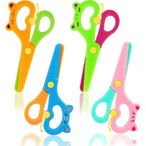 LOVESTOWN Plastic Scissors for Kids, 4 PCS Pre-School Training Scissors, Age 3 for Toddler Arts and Crafts