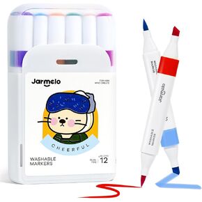 Washable Dual Tip Markers for Kids Ages 4-8, Brush & Chisel Tip, Water-Based Coloring Markers, Double-Tipped 24 Colors Marker Set with Storage Case, School Art Supplies for Boys & Girls 8-12