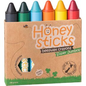 Honeysticks Super Jumbo Crayons (6 Pack) - 100% Pure Beeswax Crayons with Food Grade Colors, Non Toxic Crayons for Toddlers 1-3 Unbreakable, Extra Large Crayons, Easy to Hold and Use, Eco-Friendly