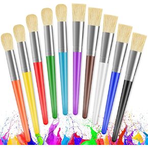 Paint Brushes for Kids, 10 Pcs Big Washable Chubby Toddler Paint Brushes, Easy to Clean & Grip Round and Flat Preschool Paint Brushes with No Shed Bristle for Acrylic Paint, Washable Paint