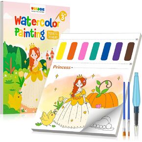 TECJOE Paint with Water Coloring Books for Toddlers, A to Z 26 Pages Animal Watercolor Paint Set with 3 Brushes, Mess Free Painting Activity for Kids Ages 4 5 6 7 8, Arts & Crafts Toy
