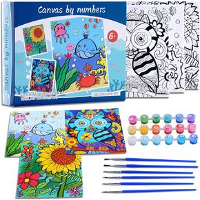 3 Pack Paint by Numbers for Kids Ages 8-12, 10*8"Color by Number for Kids Framed Canvas with 18 Acrylic Paint Pots and 6 Brushes, Kids'paint by number, Arts and Crafts Art Supplies for Kids 9-12