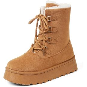 Women's Brown Platform Slippers Mini Boots for Women Winter Snow Shoes Round Toe Indoor House Slippers