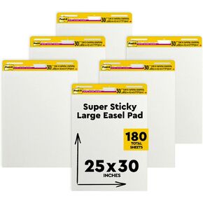 Post-it Super Sticky Easel Pad, 25 x 30 Inches, 30 Sheets/Pad, 6 Pads, Large White Premium Self Stick Flip Chart Paper, Super Sticking Power (559VAD6PK)