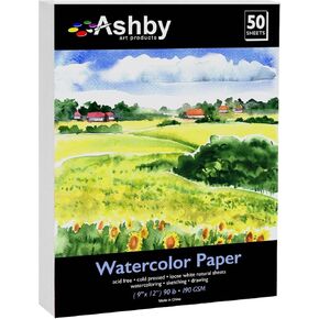 100 Sheets of Practice Watercolor Paper (9" x 12") - 190 GSM, Acid-Free and Cold Pressed.. Perfect for Painting, Sketching or Drawing. Wet, Dry and Mixed Media. Bulk Pack